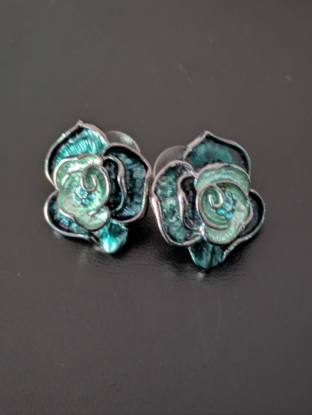 Kirks Folly Stud Earrings Teal Roses